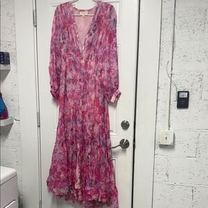 ROCOCO Sand Vibrant Pink Chiffon Flowy Maxi Dress  Size Medium LIKE NEW